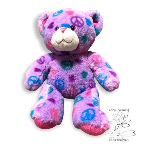 Build-A-Bear 2011 Peace Sign Purple Teddy Bear - 15" Plush Toy - Picture 1 of 8